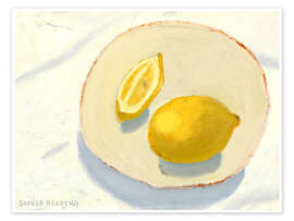 Wall art print Lemons on handmade plate - Sophie Harding