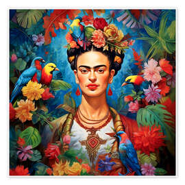 Wall art print Frida Kahlo vintage floral portrait - Mark Ashkenazi