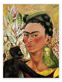 Wall art print Self-portrait with Monkey and Parrot, 1942 - Frida Kahlo