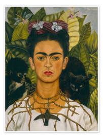 Wall art print Self-Portrait with Thorn Necklace and Hummingbird, 1940 - Frida Kahlo