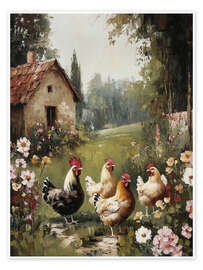 Wall art print Chickens at the old farm - Olga Telnova