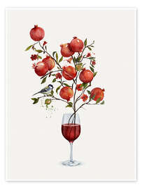 Wall art print Pomegranate in a Glass of Wine - CatsAndDotz