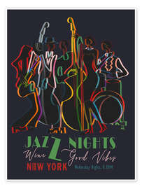 Wall art print Jazz Nights - CatsAndDotz