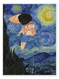 Wall art print Kiss Under The Starry Night - CatsAndDotz