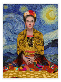 Wall art print Frida And The Moon - CatsAndDotz
