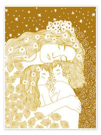 Wall art print Mother and Children in Gold - CatsAndDotz