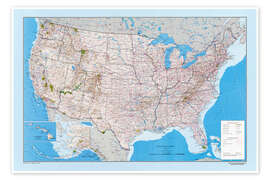 Poster USA Map - Routes, Highway, States, Parks 1967 - Vintage Educational Collection