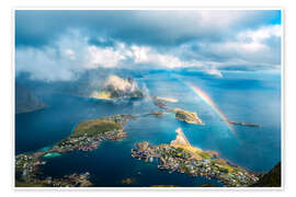 Wall art print Reinebringen with rainbow in Lofoten - Lucas Tiefenthaler