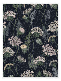 Wall art print Queen Anne's lace nocturnal blue - Annick