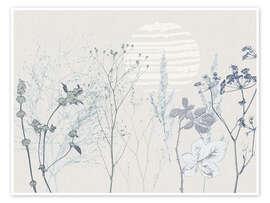 Wall art print Meadow with grasses and wild herbs in soft shades of blue - Annick