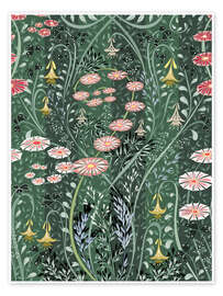 Wall art print Dark green pattern of wild meadow flowers - Annick