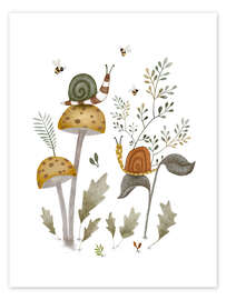 Wall art print Mushrooms, snails and bees - Urchin Bay
