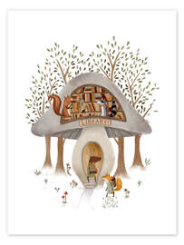 Wall art print Whimsical Mushroom Library - Urchin Bay