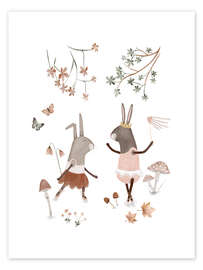 Wall art print Cute ballerina rabbits - Urchin Bay