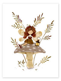 Wall art print Fairy reading on mushroom - Urchin Bay