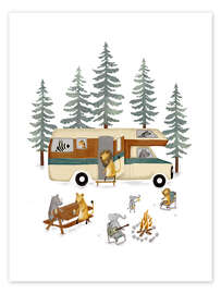 Wall art print Retro Motor Home in Forest - Urchin Bay