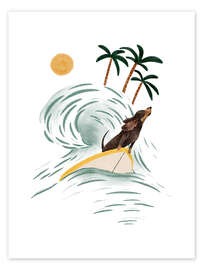 Wall art print Dachshund Surfing - Urchin Bay