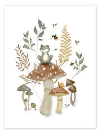 Wall art print Frog and mushrooms - Urchin Bay
