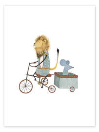 Wall art print Bicycle trailer with lion and mouse - Urchin Bay