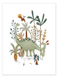 Wall art print Brachiosaurus &amp; Pteranodon - Urchin Bay