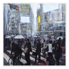 Wall art print Busy Shibuya crossing in the rain, Tokyo - Eduard Warkentin