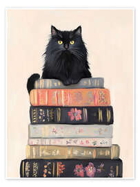 Wall art print Book Stack Cat - Arlington Prints