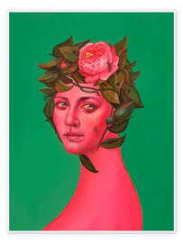 Wall art print Madonna-Esque Portrait with Rose Crown and Spider - Natasha Lelenco