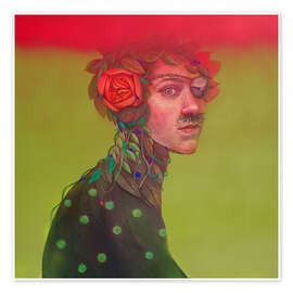 Wall art print Masked Portrait with Roses and Vines - Natasha Lelenco