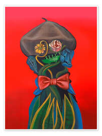 Wall art print Anthropomorphic figure with red bow and toy boat - Natasha Lelenco