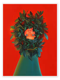 Wall art print Upside Down Face in Leaf Crown - Natasha Lelenco