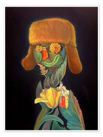 Wall art print Portrait with Ushanka Hat, Marigolds, Pepper and Tulip - Natasha Lelenco