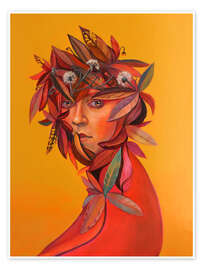 Wall art print Portrait with Autumn Leaves and Dandelions - Natasha Lelenco