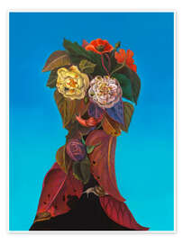 Wall art print Botanical Silhouette of Flowers and Snails - Natasha Lelenco