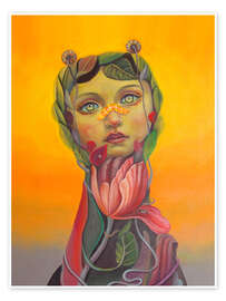 Wall art print Surreal Botanical Portrait with Tulip and Leaves - Natasha Lelenco