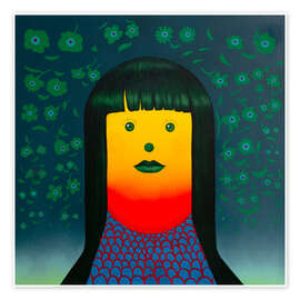 Wall art print Minimalist Female Face and Floral Background - Natasha Lelenco