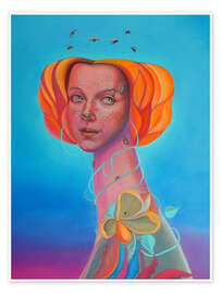 Wall art print Surreal Portrait of an Orange-Haired Woman with Bees - Natasha Lelenco