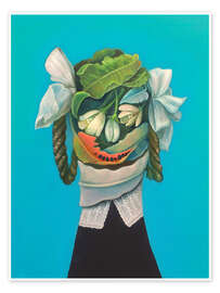 Wall art print Portrait of Leaves and Flowers with Watermelon Smile - Natasha Lelenco