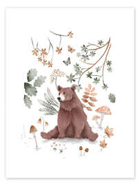Wall art print Watercolor bear in the forest - Urchin Bay