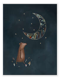 Wall art print Bernard Bear in the moonlight - Urchin Bay