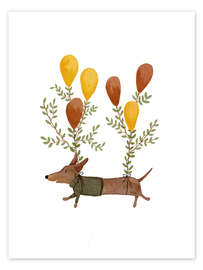 Wall art print Dachshund with balloons - Urchin Bay