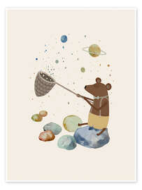 Wall art print Bleu Bear Catching Stars - Urchin Bay