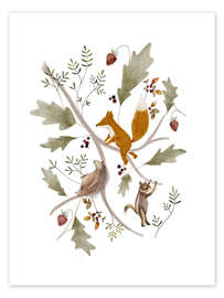 Wall art print Berry branch with animals - Urchin Bay