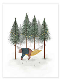 Wall art print Barnaby Bear in the hammock - Urchin Bay