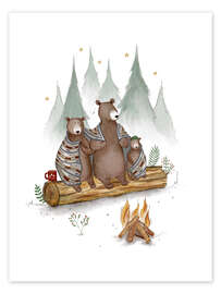 Wall art print Bear family at the campfire - Urchin Bay