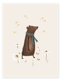 Wall art print Bernard Bear with wildflowers - Urchin Bay