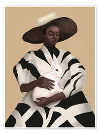 Wall art print Woman in Stripes Holding a White Rabbit - Branka Kodžoman
