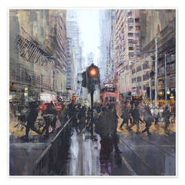 Wall art print Street scene in front of a tram stop in Hong Kong - Eduard Warkentin