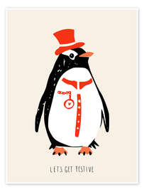 Wall art print Let's Get Festive, Penguin - Annick
