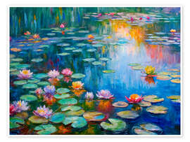 Wall art print Water lilies Monet style painting - nobelart