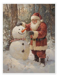 Wall art print Vintage Santa Claus and Snowman - TAlex